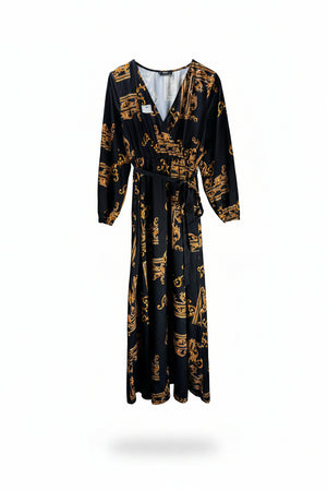 Shein® Medium | Bust: 19" | Black | Wrap Maxi Dress | Polyester | B1 - 4989 - Genuine Maal