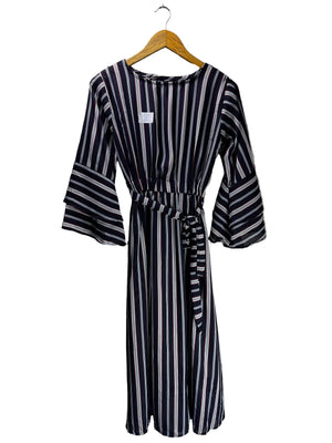 Mango® Small | Bust: 17.5" | Black Stripes | Midi Dress | Polyester | B2 - 5146 - Genuine Maal