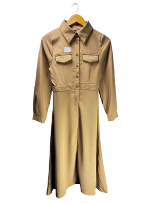 ® XS | Bust: 16.5" | Tan | Midi Dress | B2 - 5371 - Genuine Maal