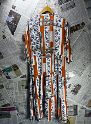 HADA® Large | Bust: 20.5" | Paisley Print | Midi Dress | B3 - 5433 - Genuine Maal