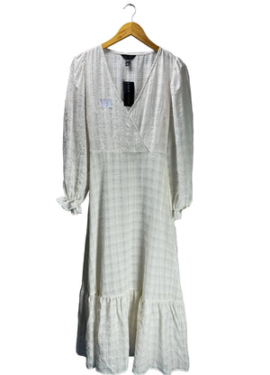 New Look® Small | Bust: 18" | White Check Seersucker | Maxi Dress | B3 - 5028 - Genuine Maal