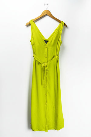 Primark® Small | Bust: 18" | Solid Neon Lime | Midi Dress | B3 - 5412 - Genuine Maal
