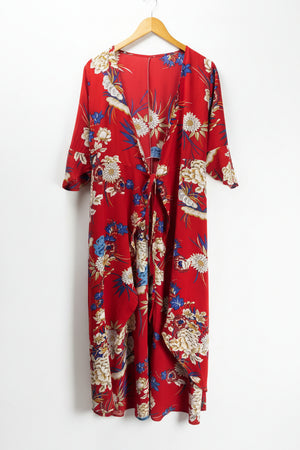 ® Large | Bust: 20" | Large - Scale Oriental Floral | Midi Dress | B4 - 5398 - Genuine Maal