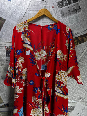 ® Large | Bust: 20" | Large - Scale Oriental Floral | Midi Dress | B4 - 5398 - Genuine Maal
