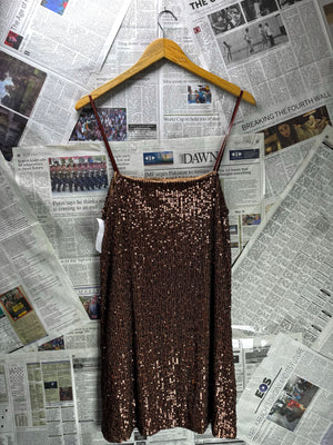 Stradivarius® Small | Bust: 17.5" | Sequined Bronze | Bodicon Mini Dress | B5 - 5031 - Genuine Maal