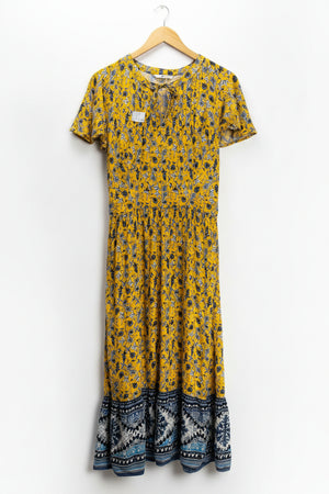 Tu® Small | Bust: 18" | Floral Mustard Yellow | Maxi Dress | B5 - 5035 - Genuine Maal