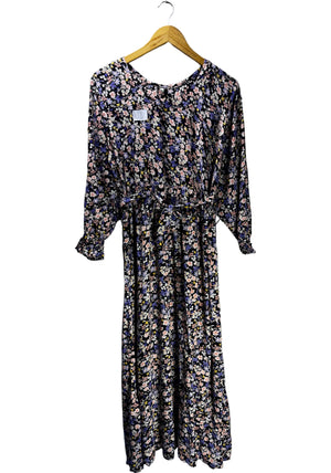 ® Large | Bust: 20" | Floral Print Black Base | Maxi Dress | B6 - 5395 - Genuine Maal