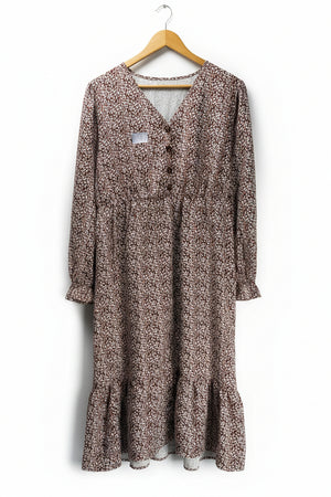 Shein® XL | Bust: 21.5" | Cheetah Print Rust Brown | Midi Dress | B6 - 5053 - Genuine Maal
