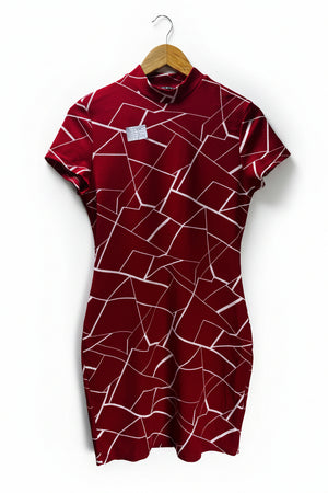 Shein® Small | Bust: 17.5" | Fractured Mosaic Rich Brick Red | Mini Dress | B6 - 5384 - Genuine Maal