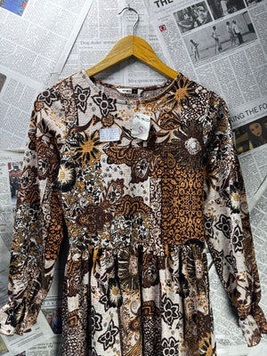 PEP&Co® XS | Bust: 17" | Floral Medallion Chocolate Brown | Mini Dress | B6 - 5467 - Genuine Maal