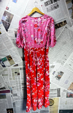 New Look® XL | Bust: 22.5" | Botanical Floral Pink Base | Maxi Dress | B6 - 5209 - Genuine Maal