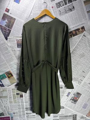 Monica Fashion® XXL | Bust: 24.5" | Crinkled Solid Olive Green | Midi Dress | B6 - 5475 - Genuine Maal