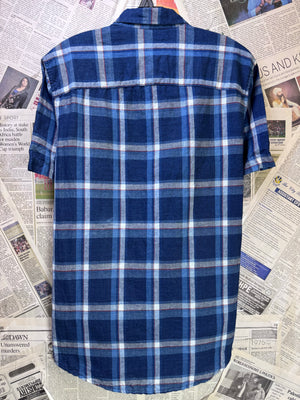 Next® Small | Chest: 21" | Blue Plaid | Shirt | Linen - Cotton | 3865 - Genuine Maal
