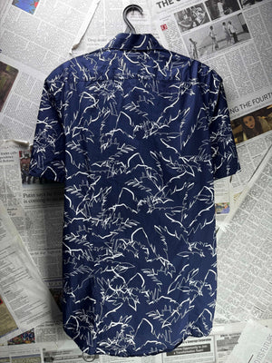 Michael Kors® Medium | Chest: 21.5" | Blue Tropical | Slim Fit Camp Shirts | Cotton | 5409 - Genuine Maal