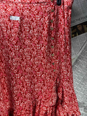 New Look® Waist: 40" to 42" | Ditsy Floral Crimson Red & White | Midi Skirt | B7 - 3069 - Genuine Maal