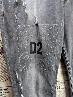DSQUARED2® Waist: 40" | Stone Grey | Biker Distressed Denim Pants | Cotton - Elastane | 1481 - Genuine Maal