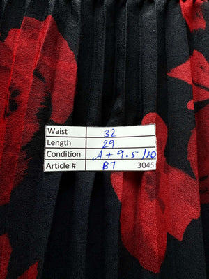 H&M® Waist: 32" | Large - Scale Floral Jet Black and Crimson Red | Midi Skirt | B7 - 3045 - Genuine Maal
