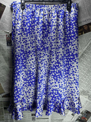 Tu® Waist: 36" to 38" | Ditsy Floral Cobalt Blue and Crisp White | Midi Skirt | B7 - 3152 - Genuine Maal