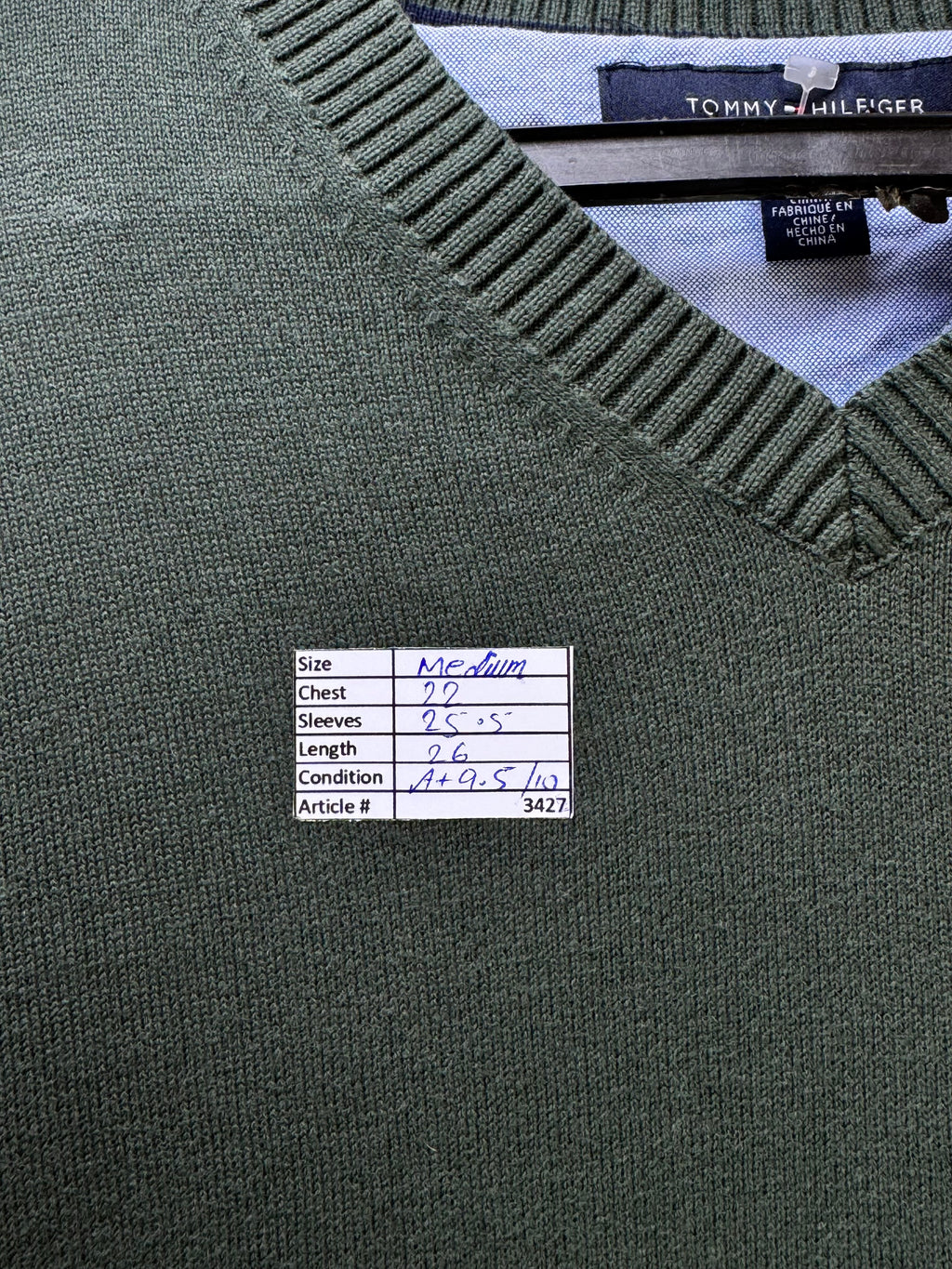 T*mmy Hilfiger® Medium | Chest: 22" | Dark Olive | Knit Sweater | Cotton | 3427 - Genuine Maal