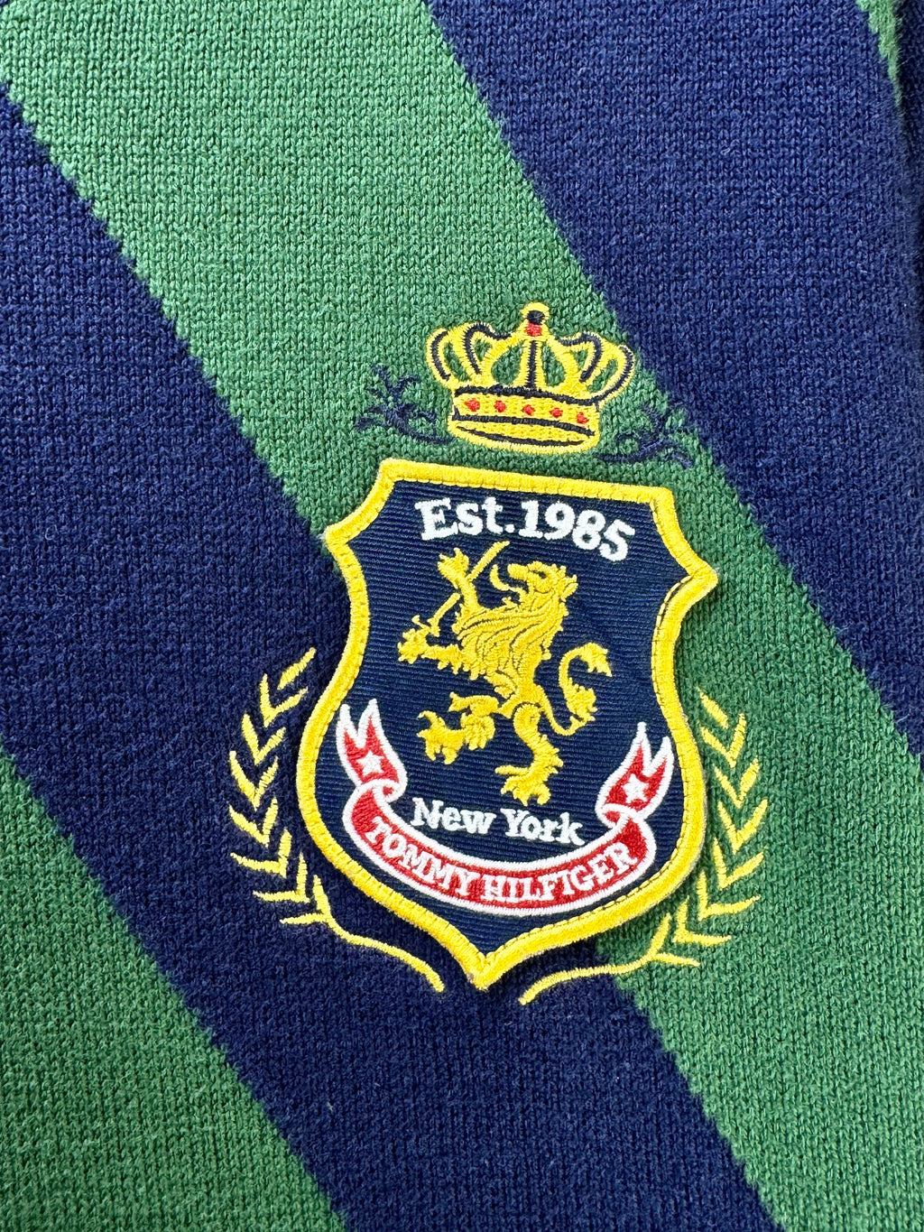 T*mmy Hilfiger® Large | Chest: 24" | Blue & Green Striped | Warm Knit Sweater | Cotton | 3403 - Genuine Maal