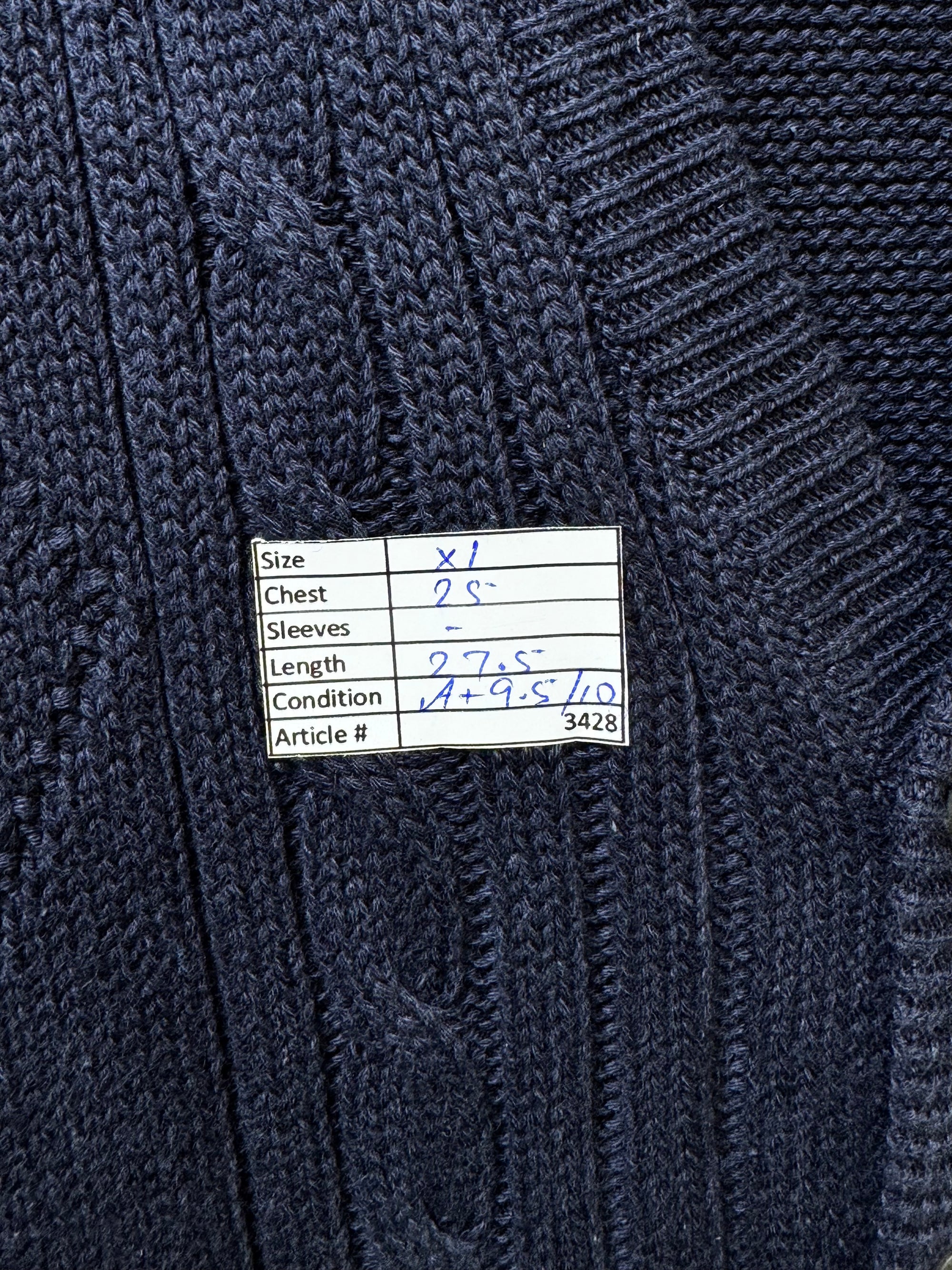 GANT® XL | Chest: 25” | Navy blue | Hand Framed Knit Sleeveless Cardigan | Cotton | 3428 - Genuine Maal