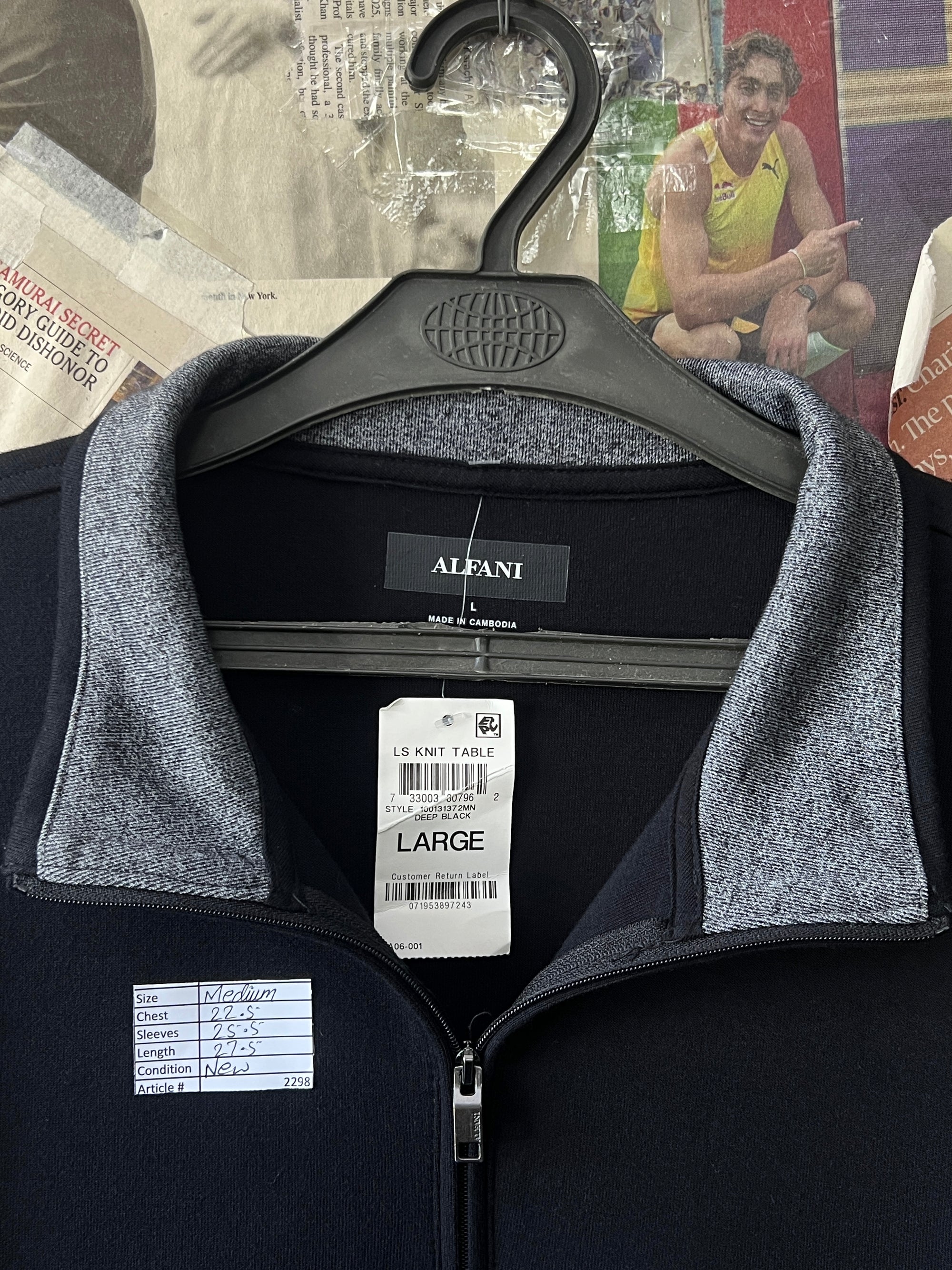 Alfani® Medium | Chest: 22.5" | Black | Quarter Zip Sweater | 2298 - Genuine Maal