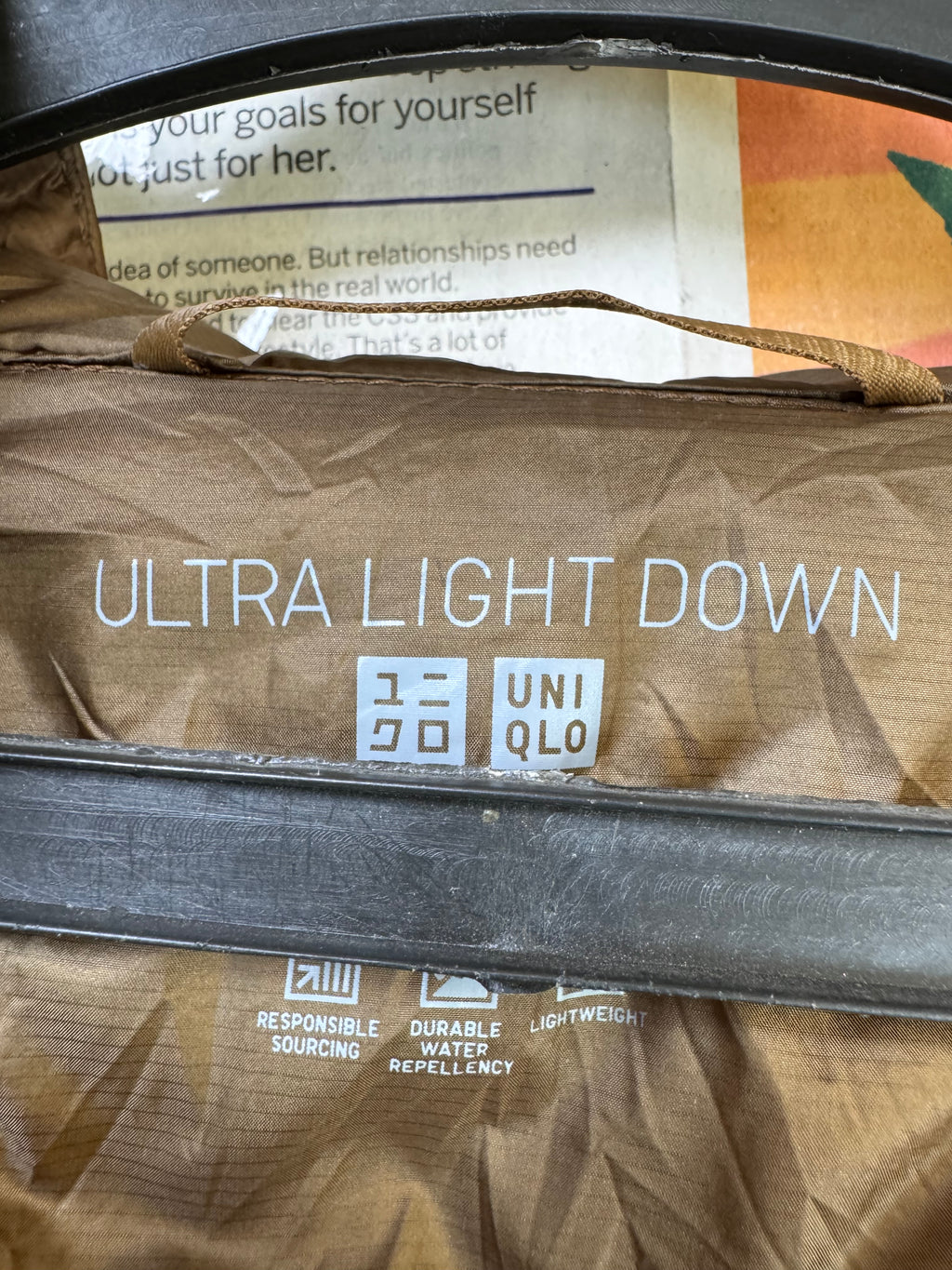 Uniqlo® Medium | Chest: 22.5" | Cider Wood | Puffer Jacket with Hoodie | Filling: Duck Down/Feather | 3422 - Genuine Maal