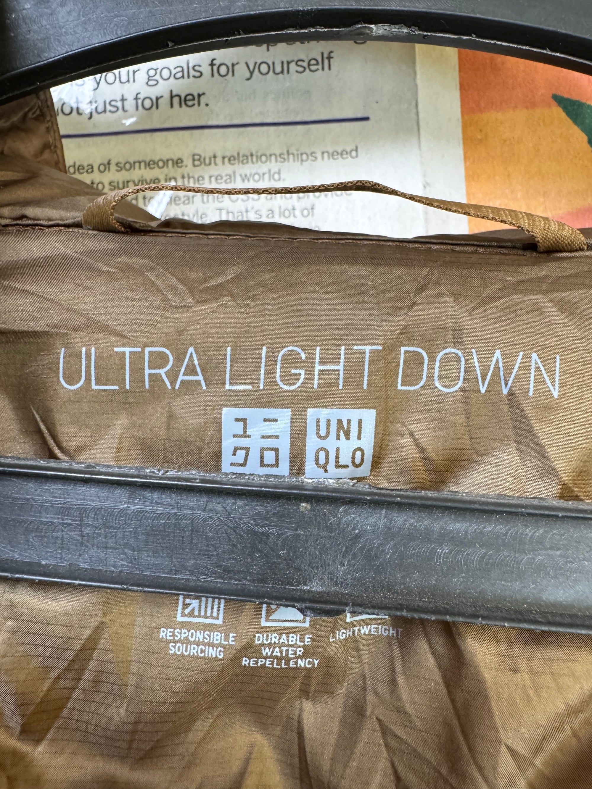 Uniqlo® Medium | Chest: 22.5" | Cider Wood | Puffer Jacket with Hoodie | Filling: Duck Down/Feather | 3422 - Genuine Maal