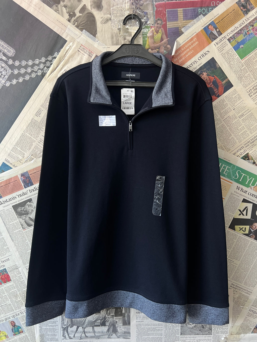 Alfani® Medium | Chest: 22.5" | Black | Quarter Zip Sweater | 2298 - Genuine Maal