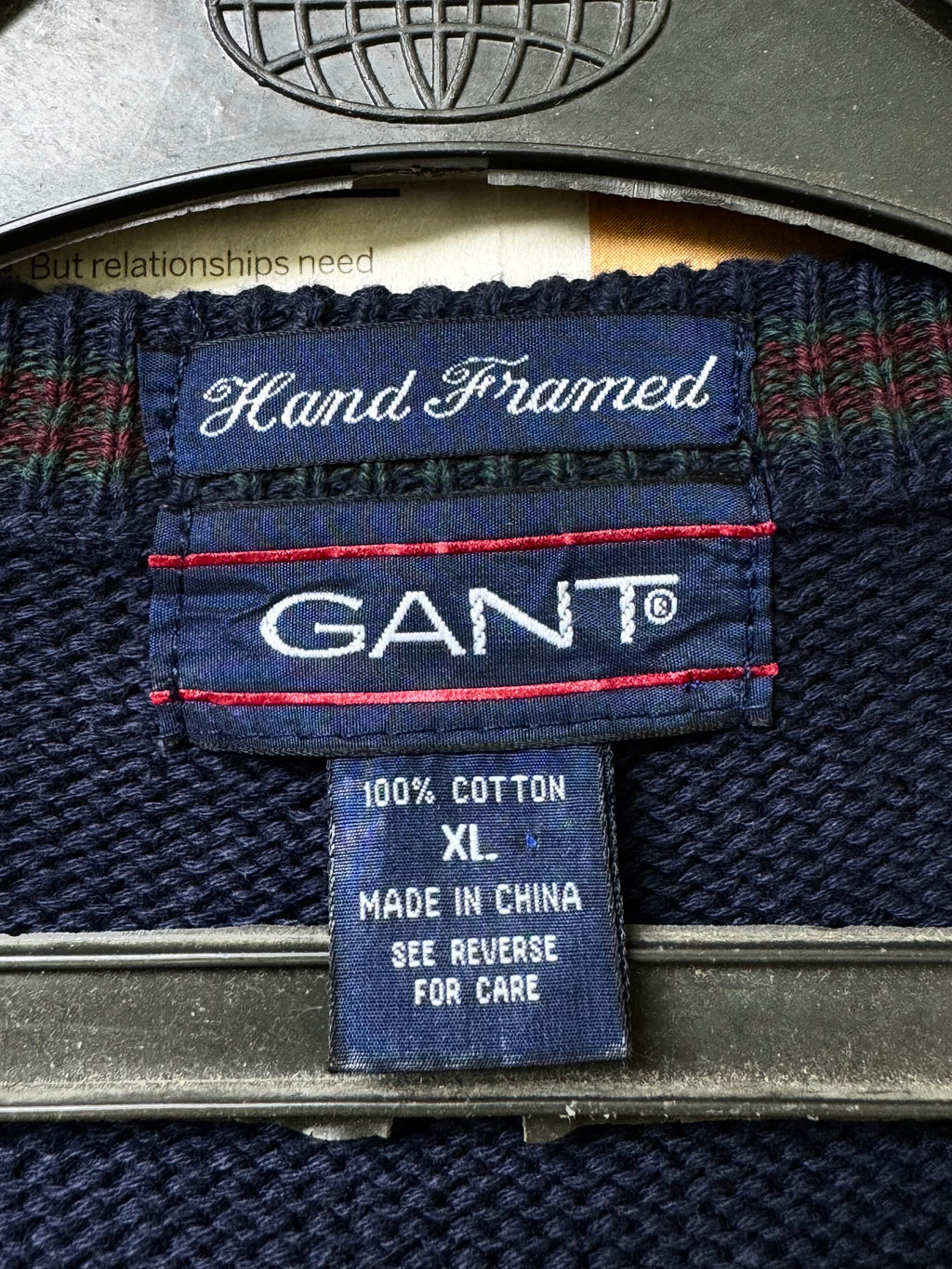 GANT® XL | Chest: 25” | Navy blue | Hand Framed Knit Sleeveless Cardigan | Cotton | 3428 - Genuine Maal