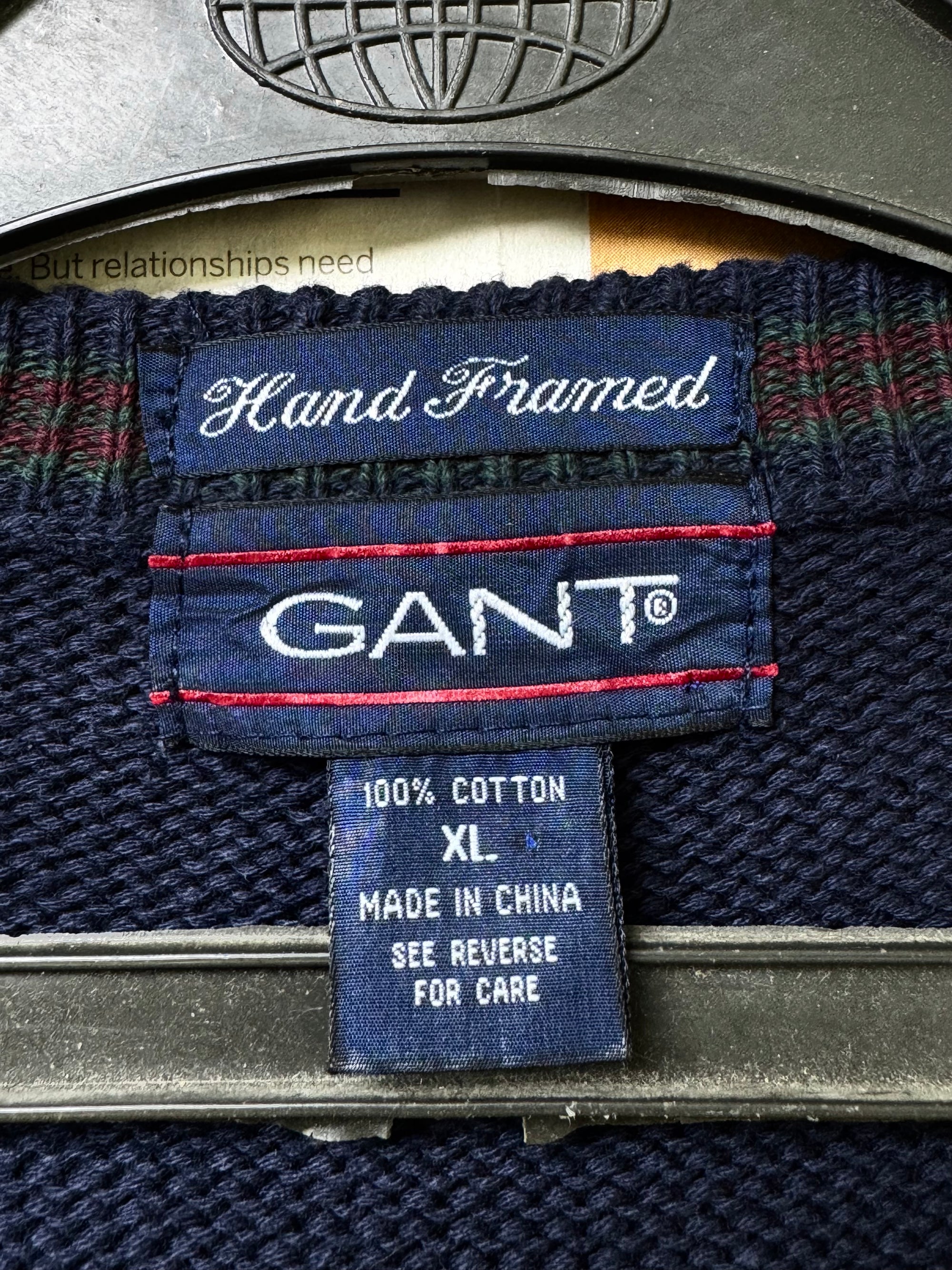 GANT® XL | Chest: 25” | Navy blue | Hand Framed Knit Sleeveless Cardigan | Cotton | 3428 - Genuine Maal