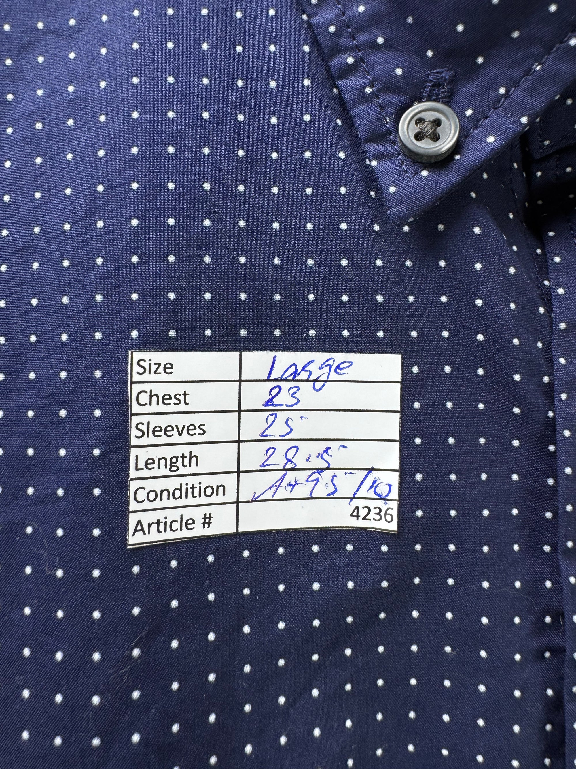Uniqlo® Large | Chest: 23" | Blue with Polka Dots | Shirt | Cotton | 4236 - Genuine Maal