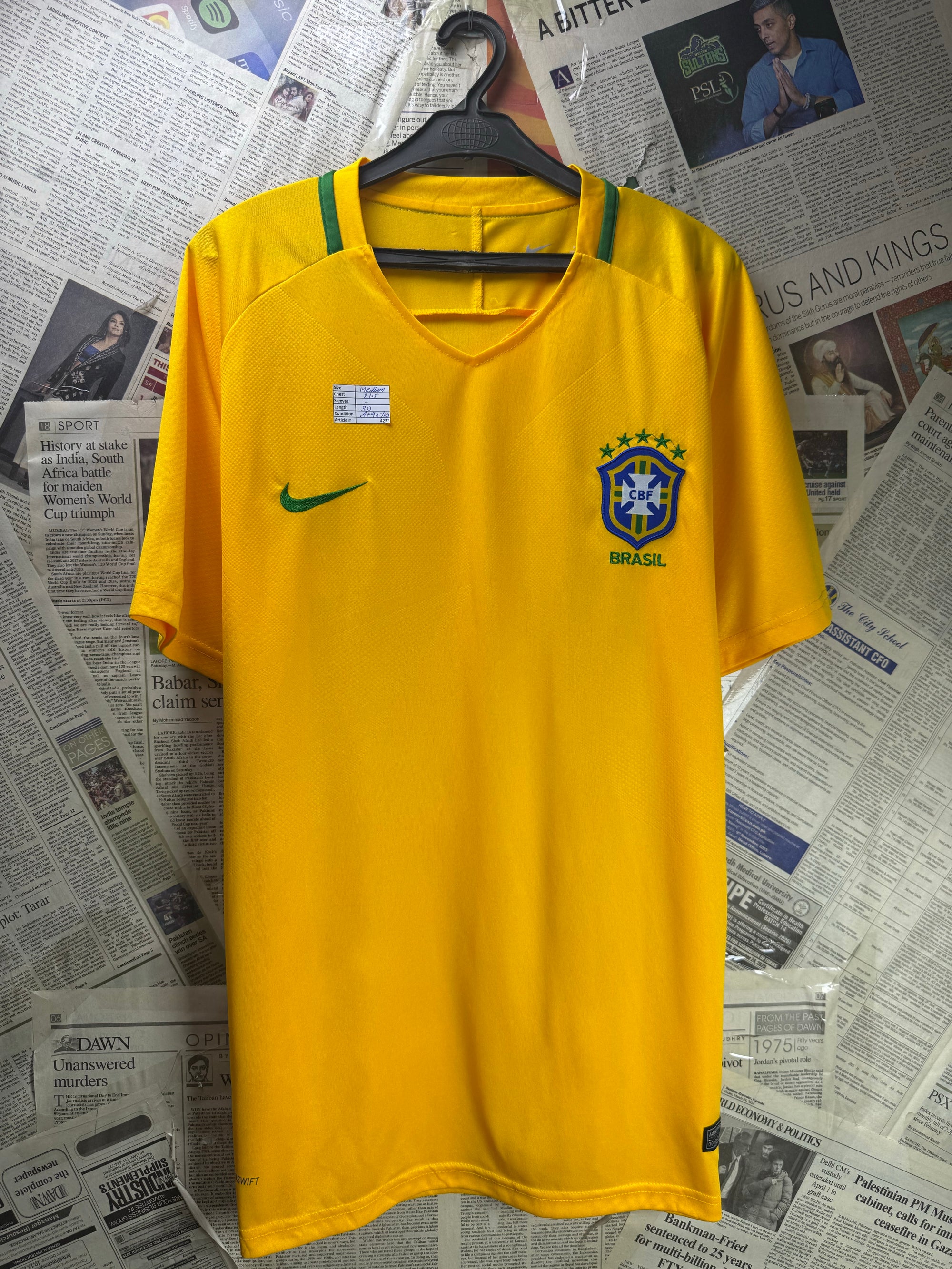 N*ke® Medium | Chest: 21.5" | Yellow | Dri - Fit Brasil FC Sports T-Shirt | Poly | 4237 - Genuine Maal