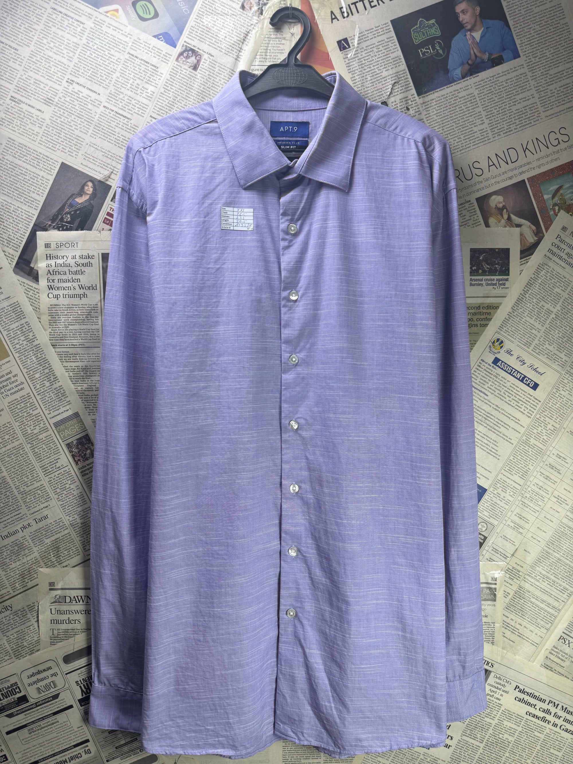 APT.9® XXL | Chest: 26.5" | Light Violet Textured | Shirt | Cotton - Spandex | 4238 - Genuine Maal