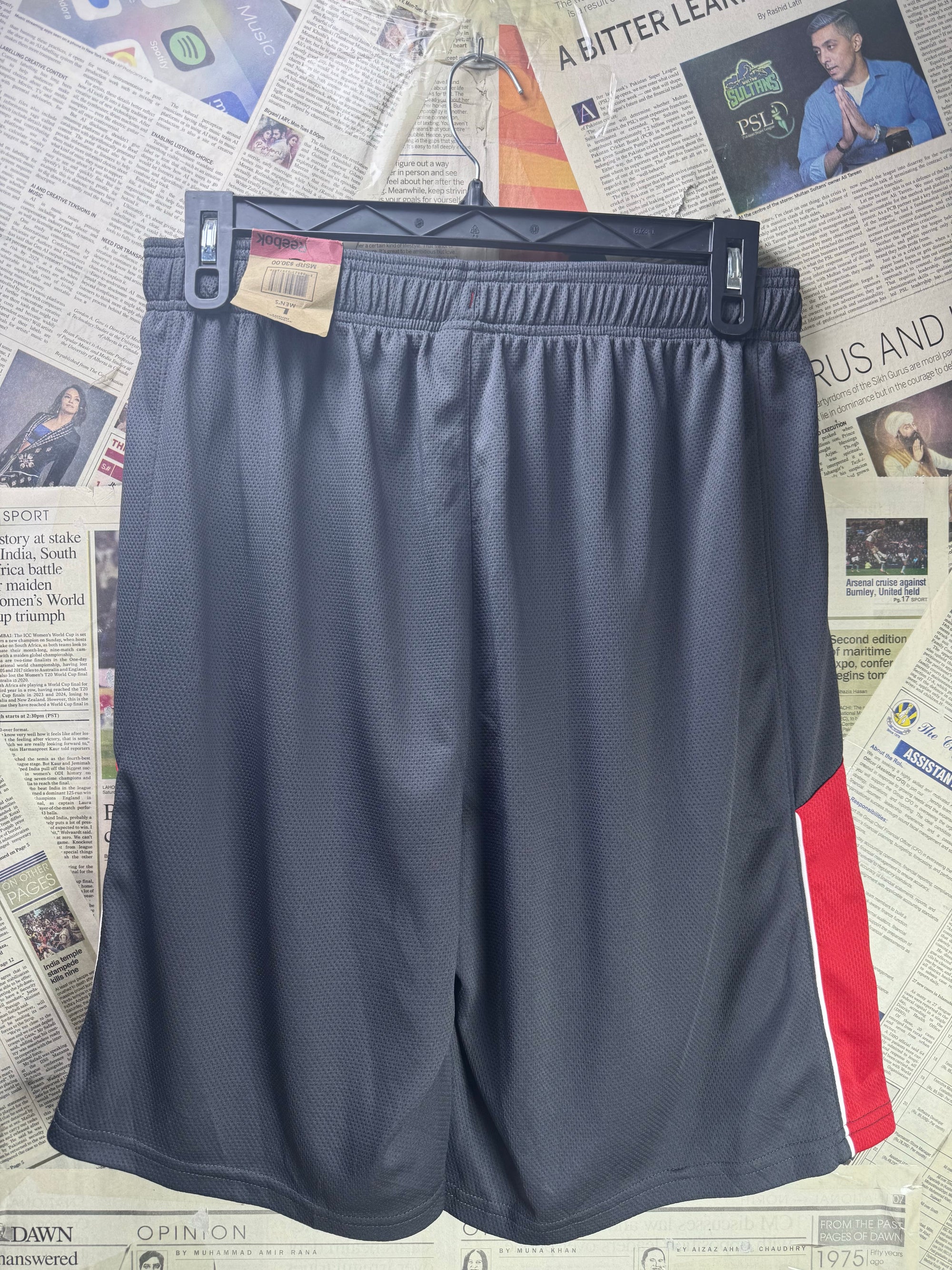 Reeb*k® Waist: 32" to 34" | Grey & Red | Sports Shorts | Poly | 1478 - Genuine Maal