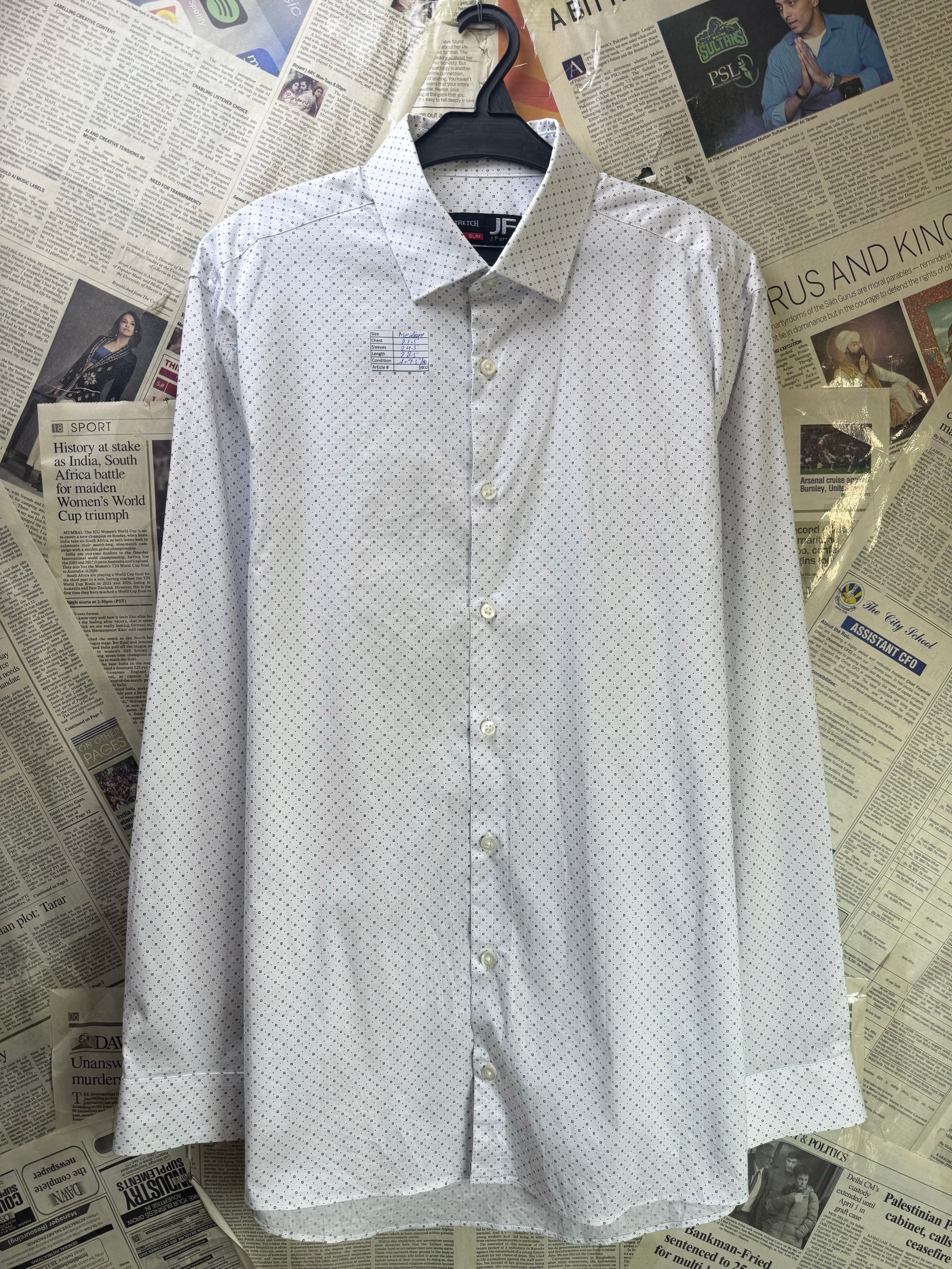 JF® Medium | Chest: 21.5" | White with Print | Shirt | Cotton - Poly - Spandex | 3900 - Genuine Maal