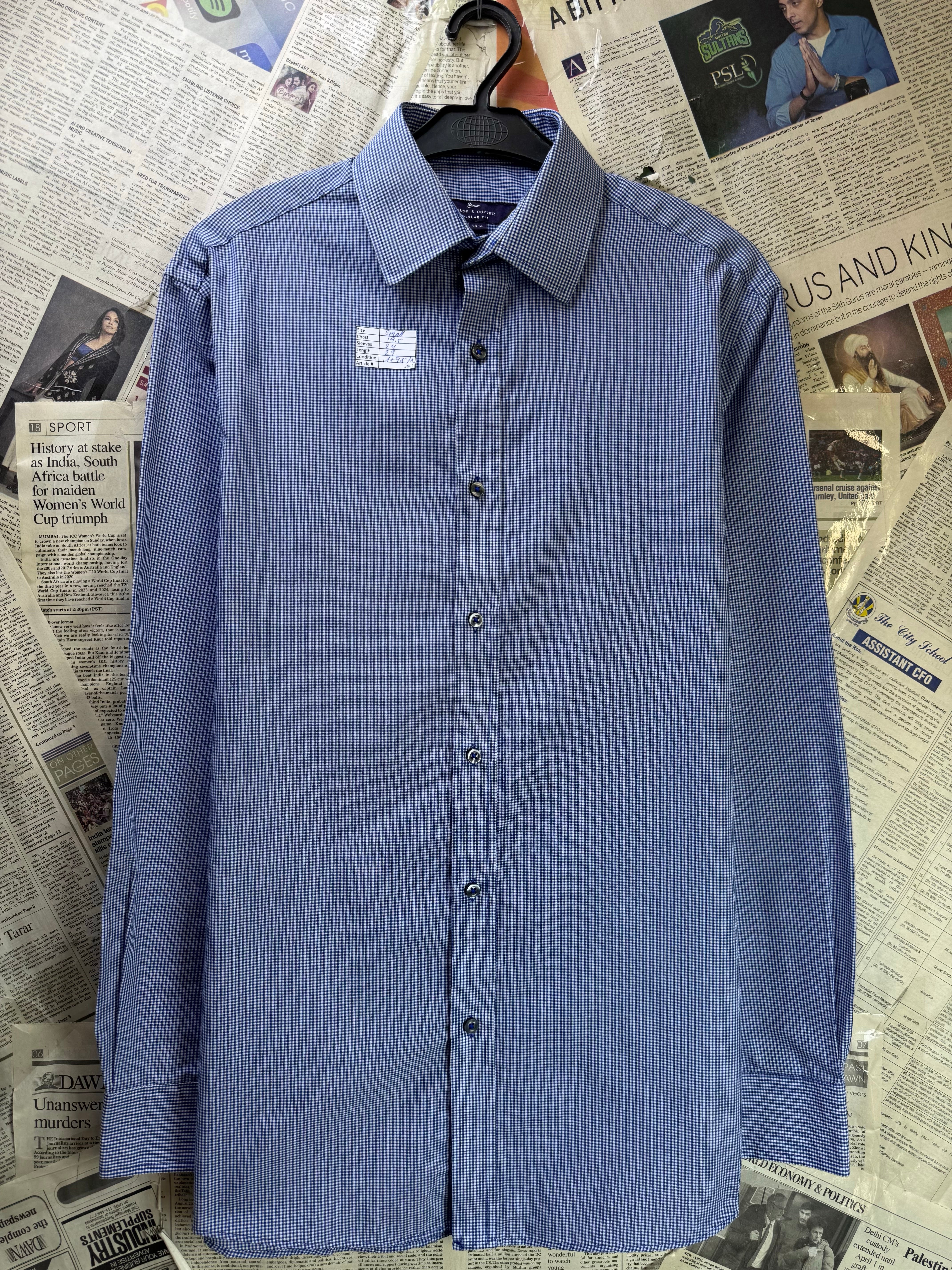 Tailor & Cutter® Small | Chest: 19.5" | Blue Check | 14.5" Shirt | Poly - Cotton | 3901 - Genuine Maal