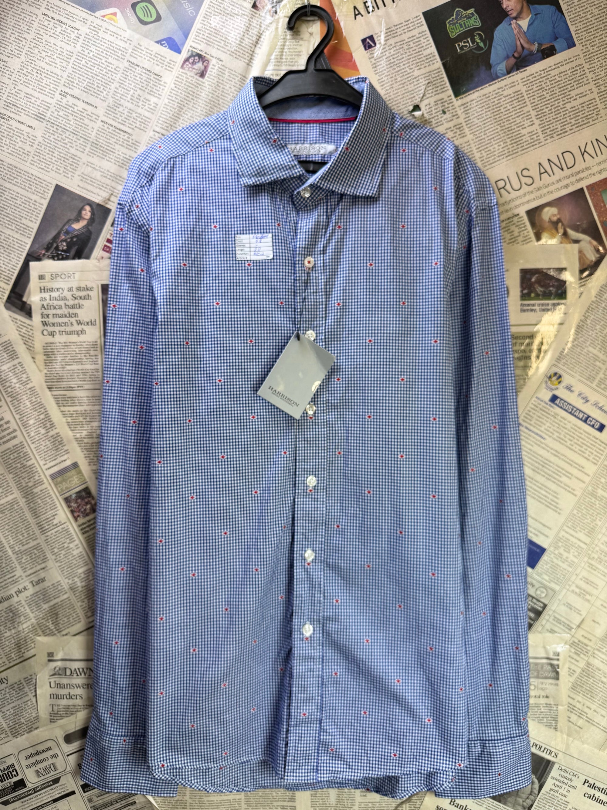Harrison® Medium | Chest: 22" | Blue Check with Red Dots | Shirt | Cotton | 3904 - Genuine Maal