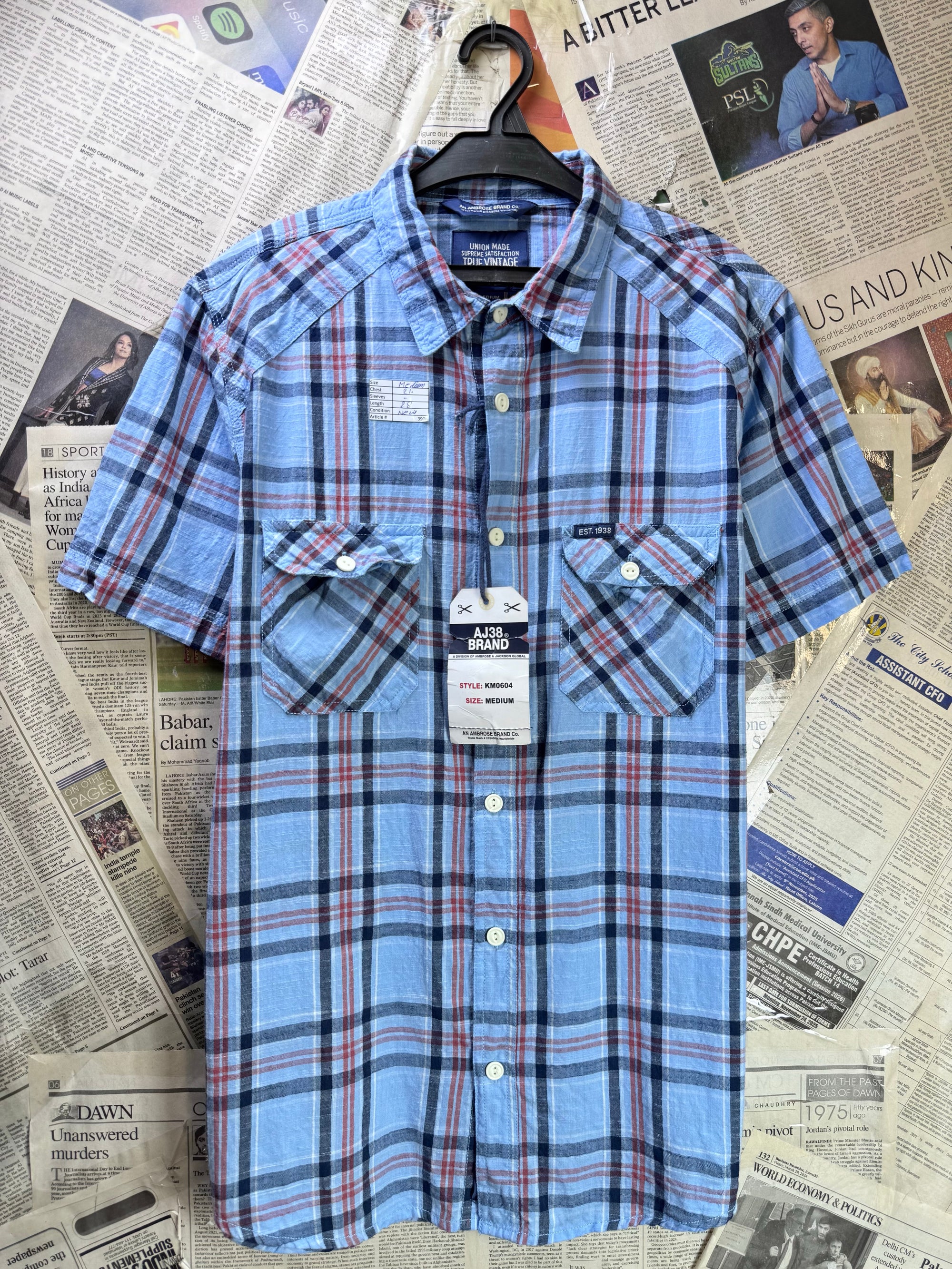 AJ38® Medium | Chest: 21.5" | Blue Plaid | Shirt | Cotton | 3906 - Genuine Maal