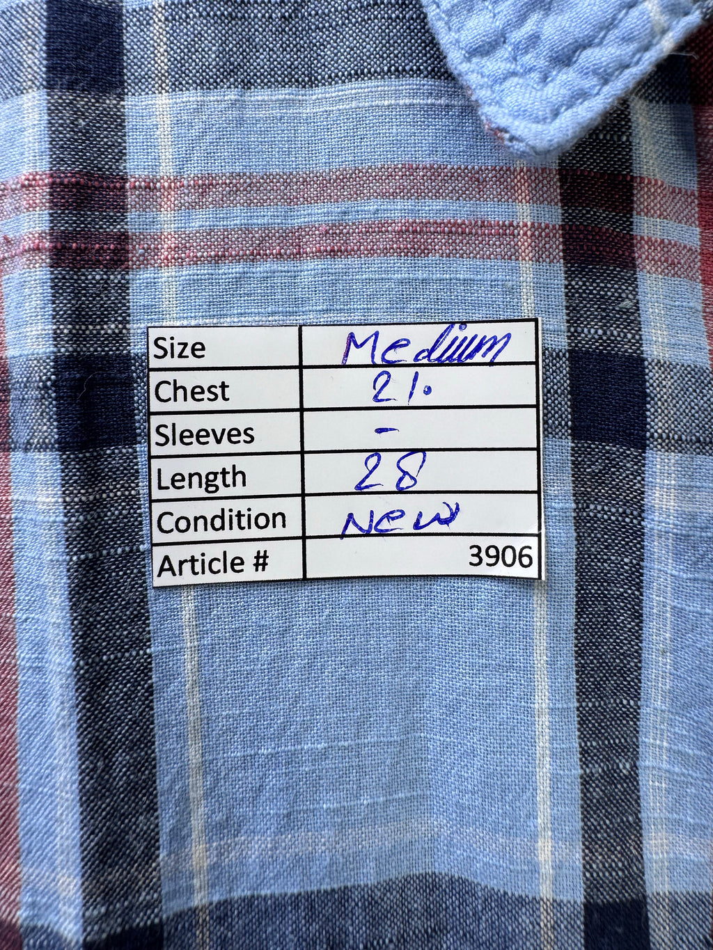 AJ38® Medium | Chest: 21.5" | Blue Plaid | Shirt | Cotton | 3906 - Genuine Maal