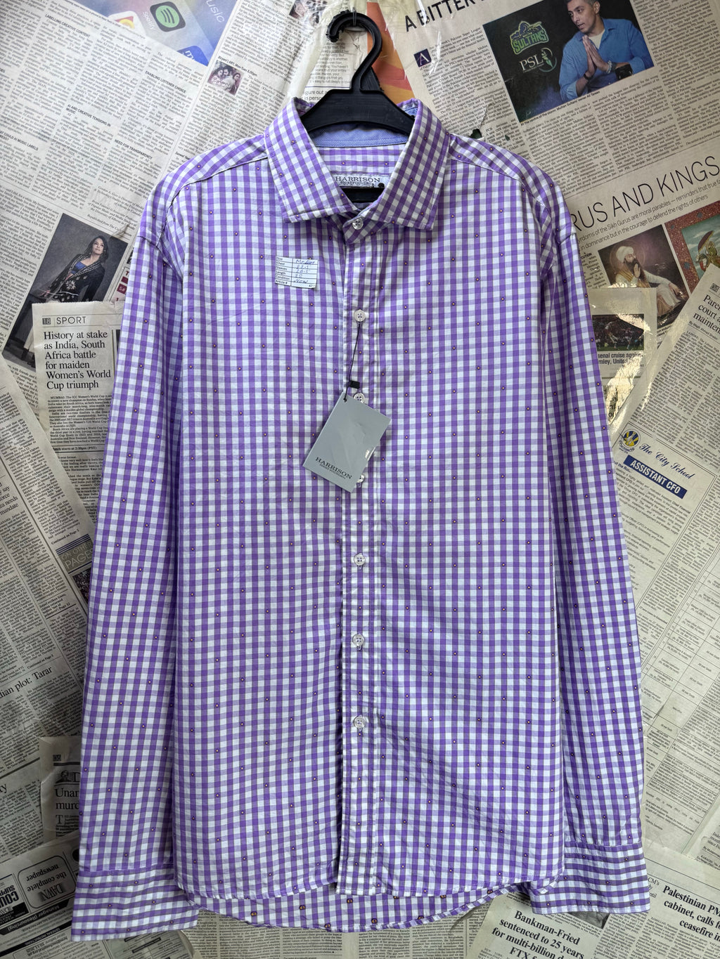 Harrison® Medium | Chest: 22.5" | Violet Check with dots | Shirt | Cotton | 4233 - Genuine Maal