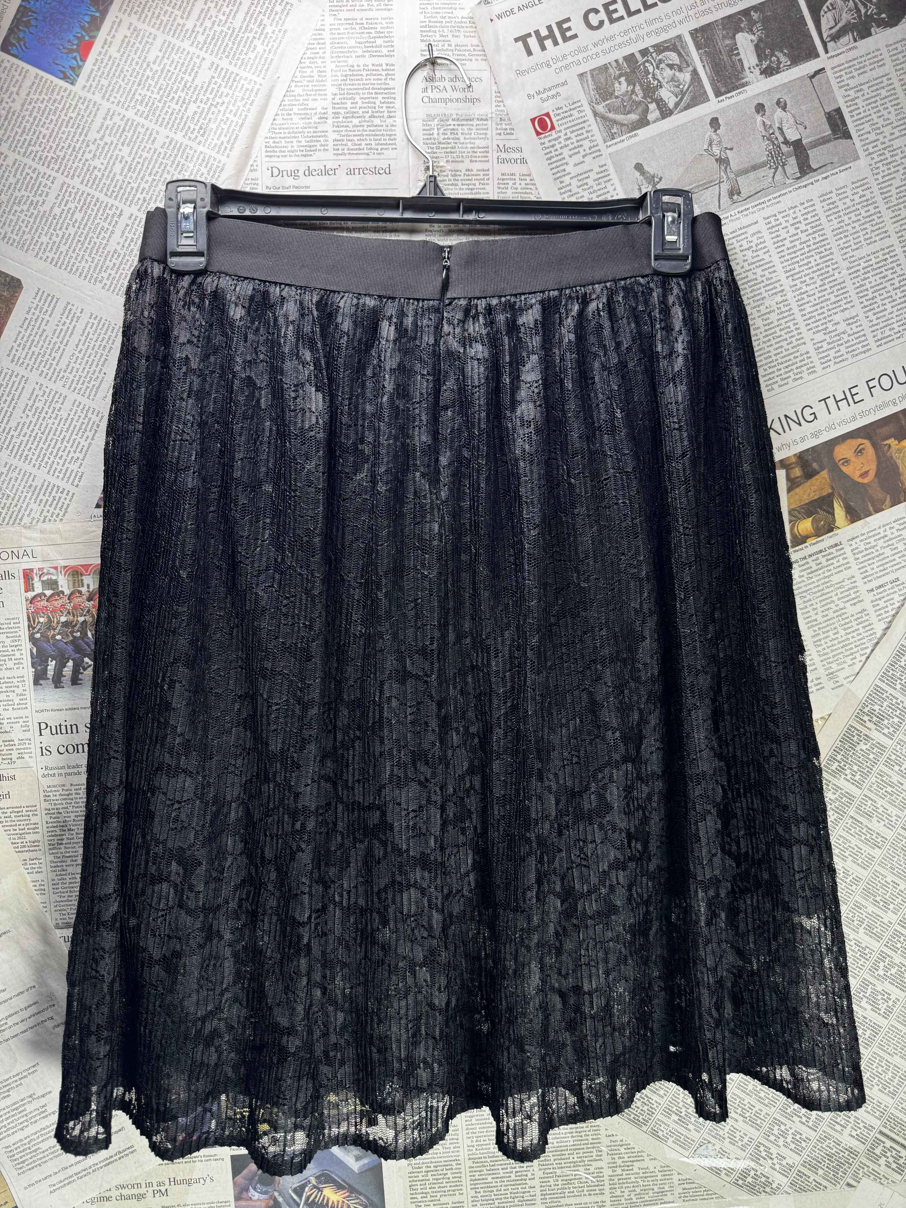® Waist: 32" | Floral Lace Motif Jet Black | Mini Skirt | B8 - 3074 - Genuine Maal