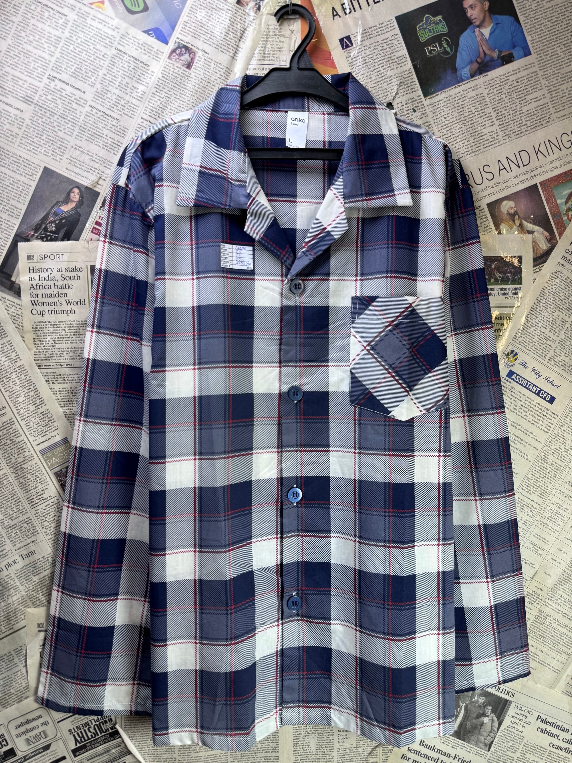 Anko® Large | Chest: 23" | Blue Plaid | Sleepwear Suit | Poly - Cotton | 3886/1460 - Genuine Maal