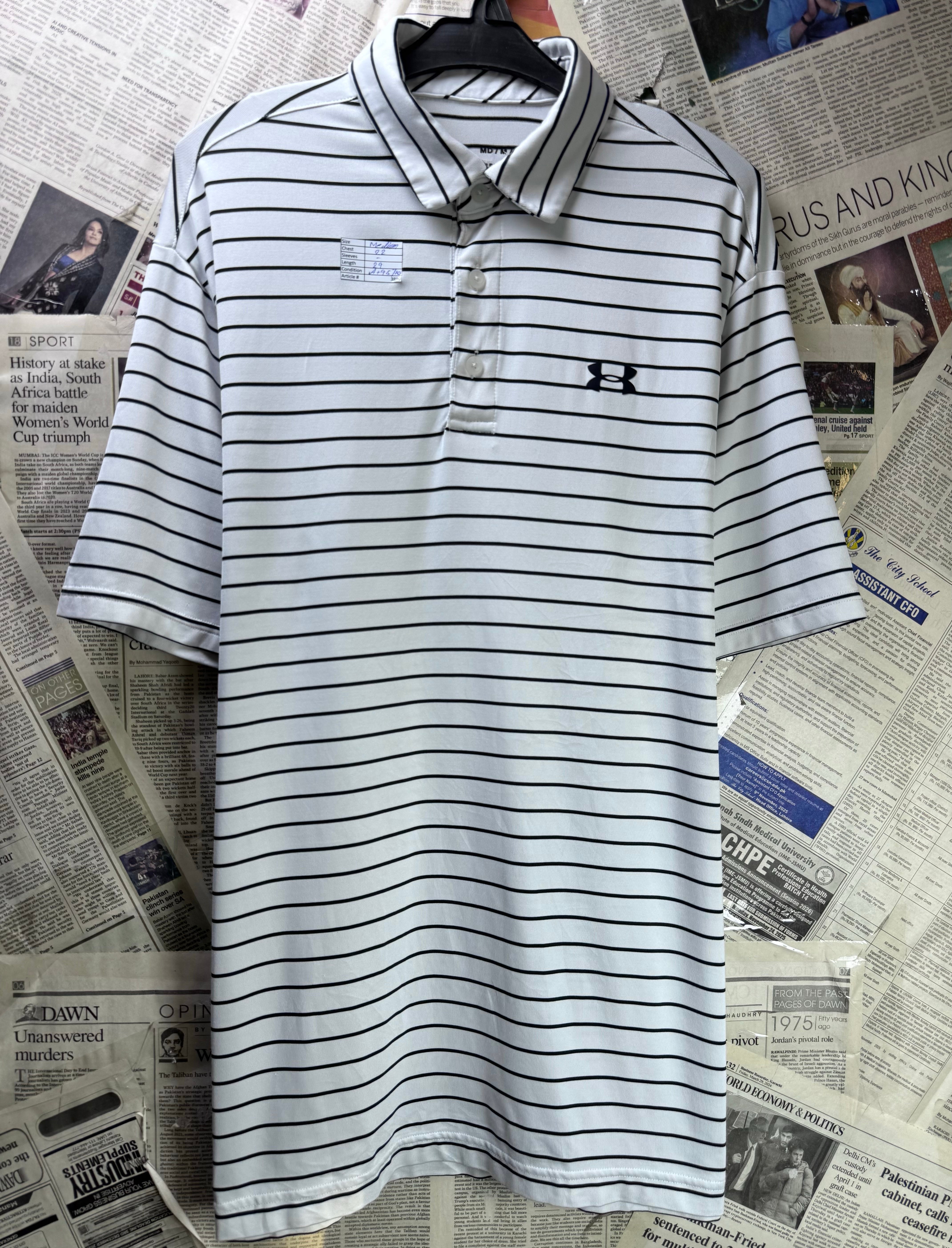 Under Armo*r® Medium | Chest: 22" | Stripe | Sports Polo | Poly | 3890 - Genuine Maal