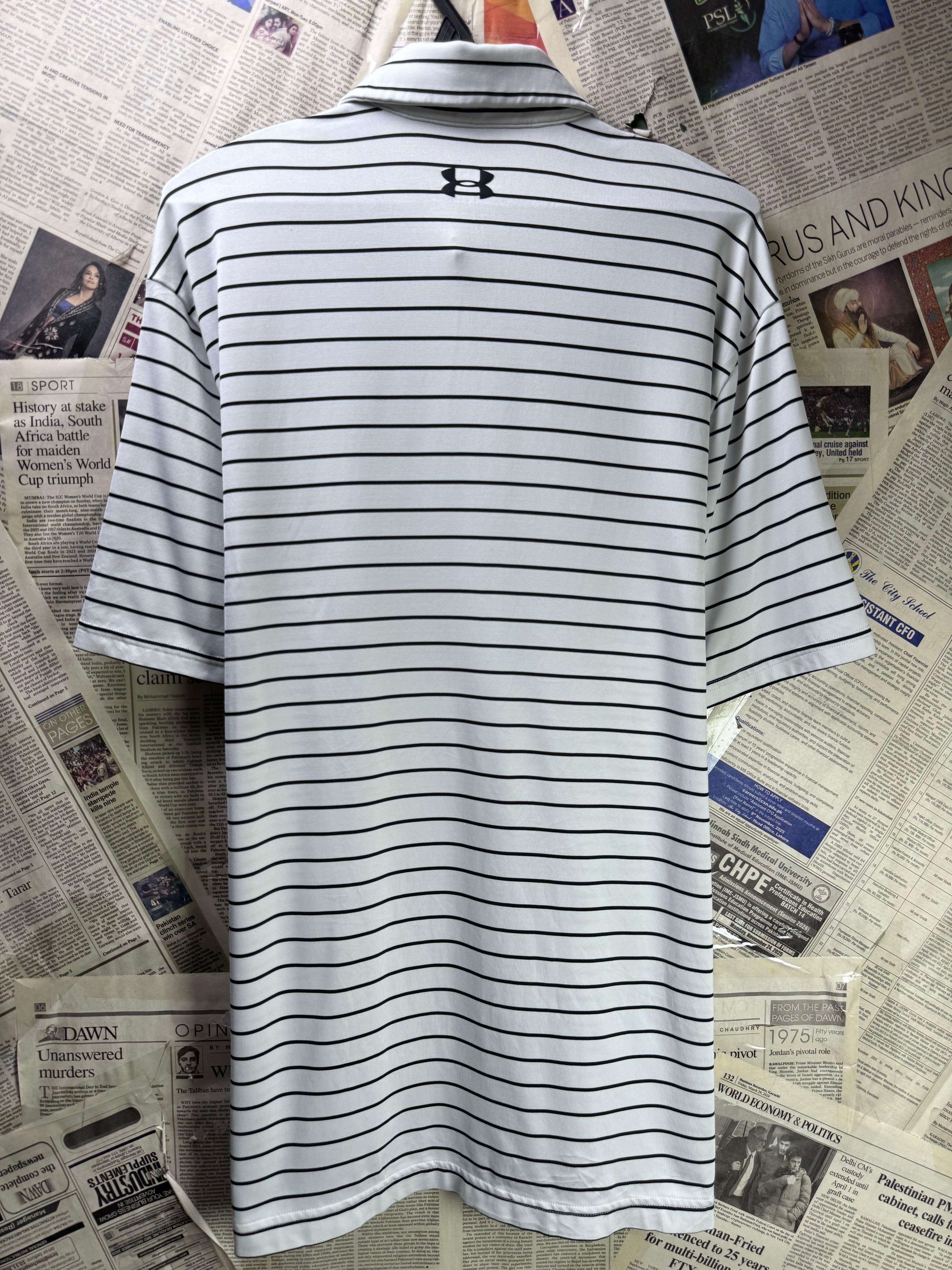 Under Armo*r® Medium | Chest: 22" | Stripe | Sports Polo | Poly | 3890 - Genuine Maal