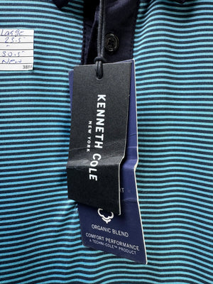 Kenneth Cole® Large | Chest: 23.5" | Cyan Stripe | Golf Polo | Poly - Spandex | 3888 - Genuine Maal