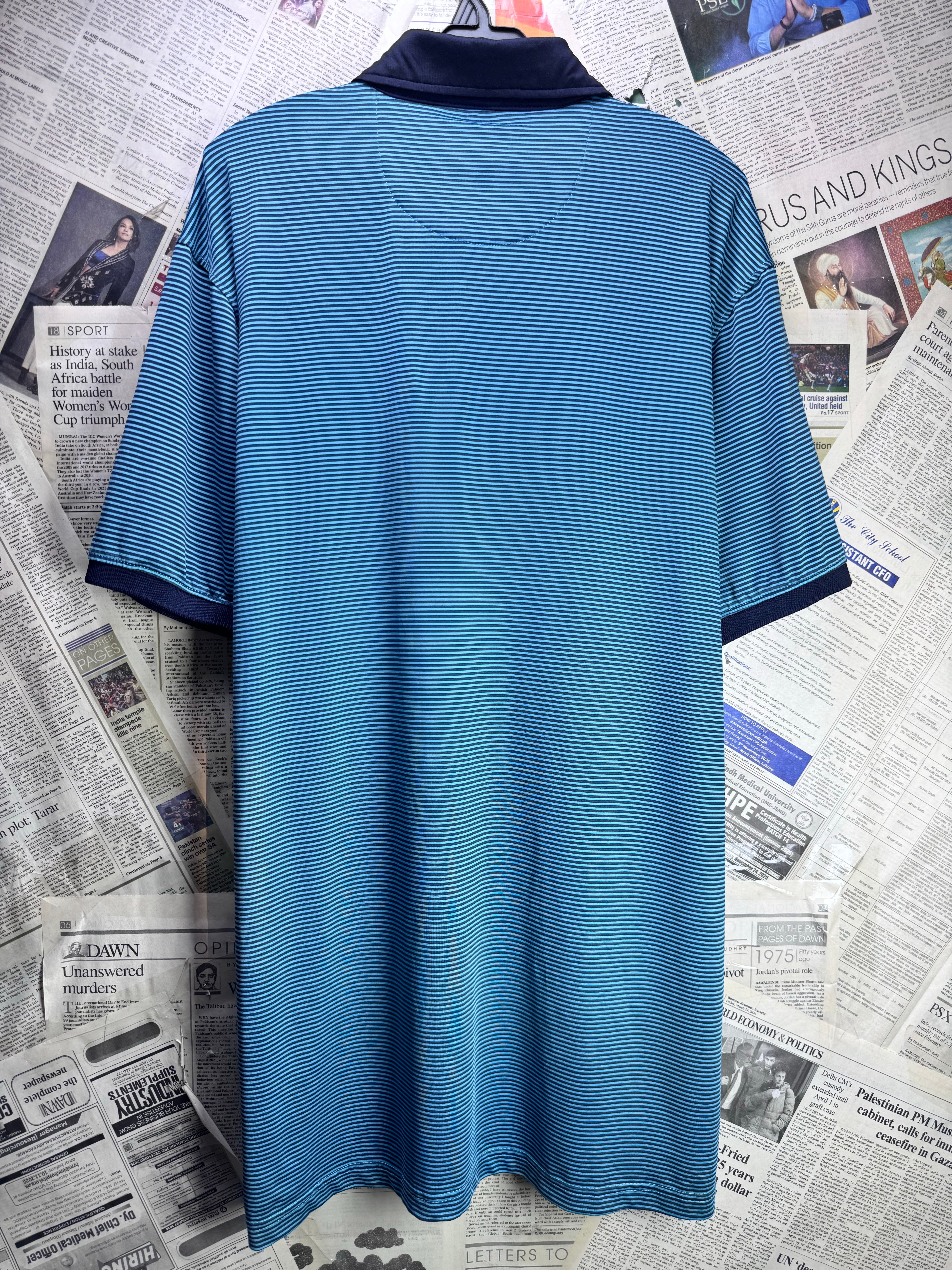 Kenneth Cole® Large | Chest: 23.5" | Cyan Stripe | Golf Polo | Poly - Spandex | 3888 - Genuine Maal