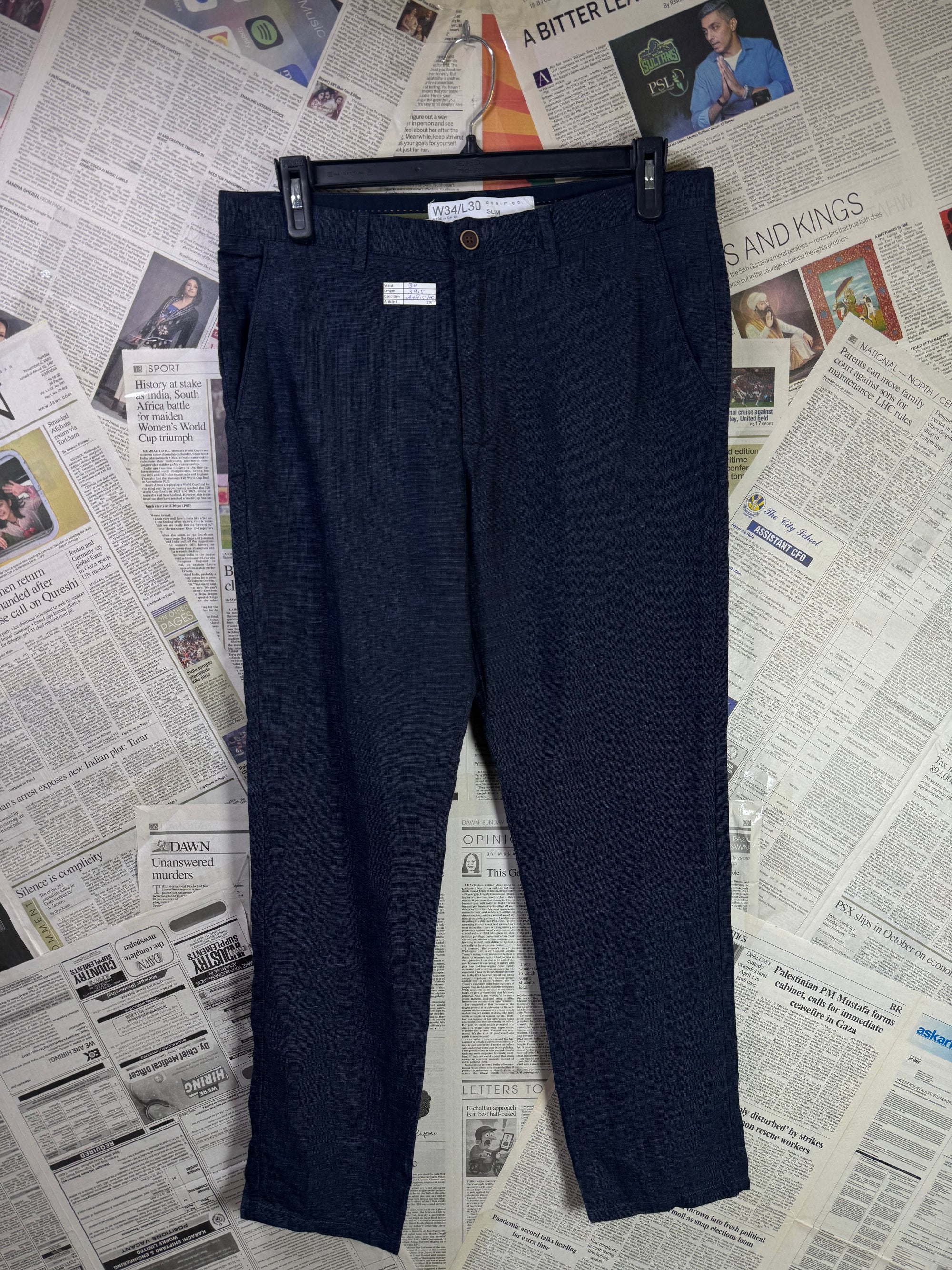 Denim Co.® Waist: 34" | Navy | 100% Linen Pant | Fit: Slim | 2922 - Genuine Maal