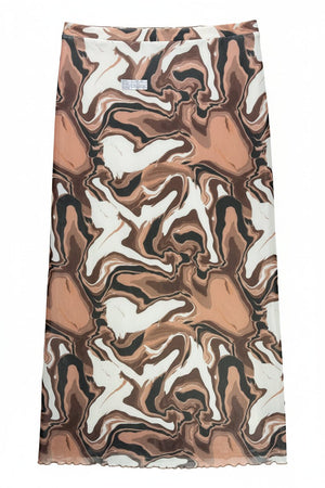Stradivarius® Waist: 28" to 30" | Wavy Print Brown | Midi Skirt | B8 - 2502 - Genuine Maal