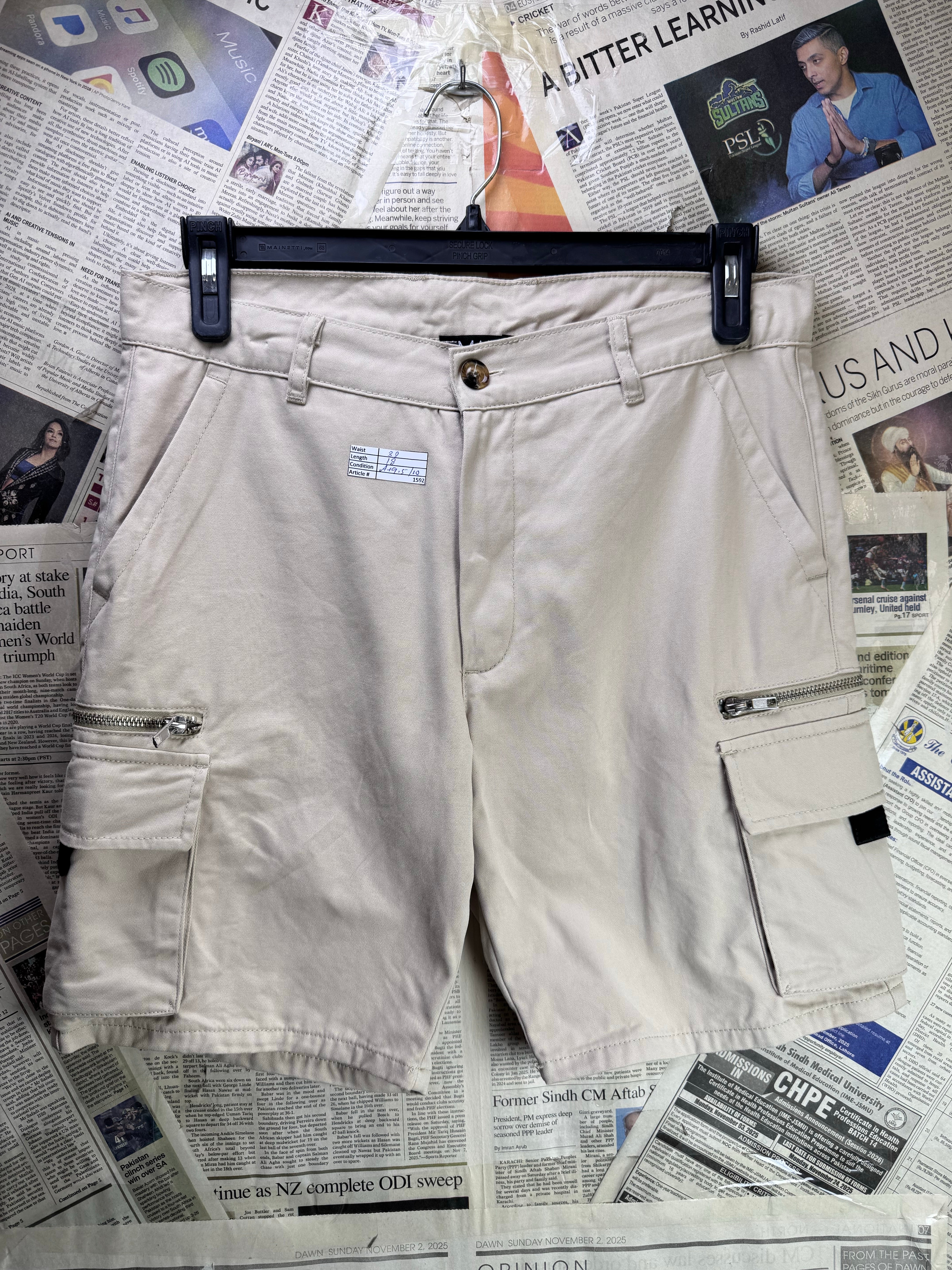 MAN® Waist: 32" | Beige | Denim Cargo Shorts | Cotton | 1592 - Genuine Maal
